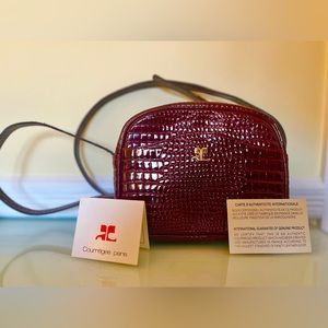 Courrèges Authenticated Handbag - Leather Burgundy Crocodile